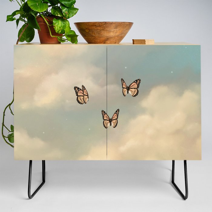 Romantic Clouds Aesthetic Butterflies Credenza
