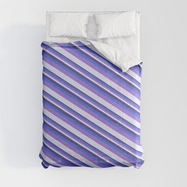 [ Thumbnail: Dark Slate Blue, Royal Blue, Purple, and Lavender Colored Striped/Lined Pattern Comforter ]