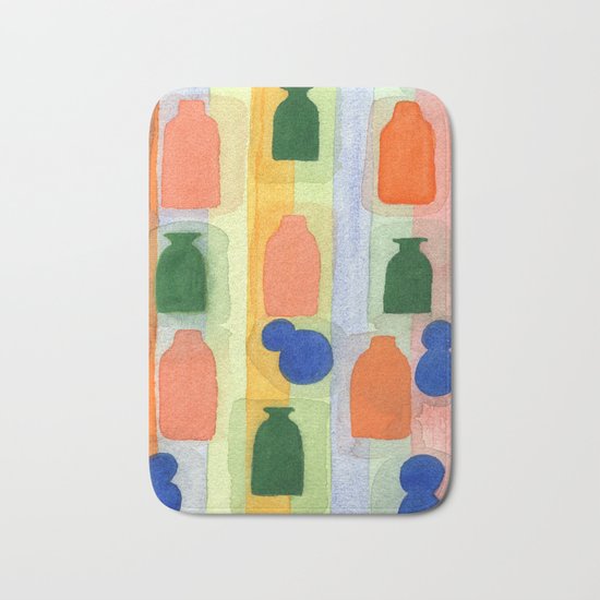 One Vase Toppled Over Bath Mat
