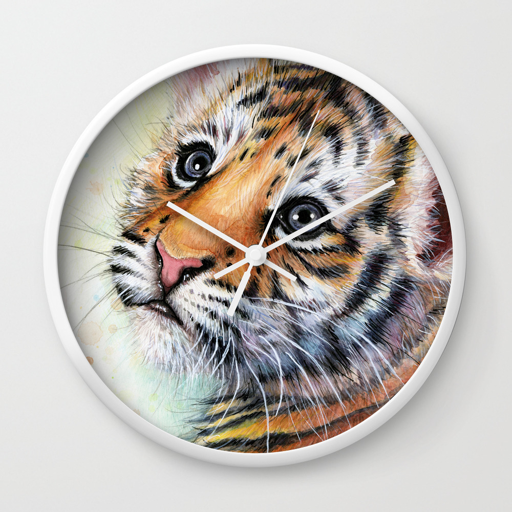 Nursery Artwork Tiger Cub Baby Animal Watercolor Jungle Safari Animals Wall Clock