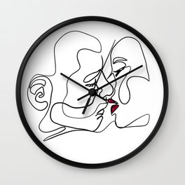 Je t'aime / kiss - one continuous line ink hand drawing. Wall Clock | Pattern, Painting, Black And White, Pop Art, Minimal, Original Art, Love, Kissing, Couple, Romantic 