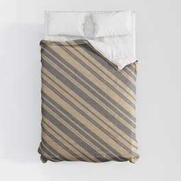 [ Thumbnail: Tan and Dim Grey Colored Lined/Striped Pattern Comforter ]