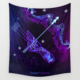 Zodiac neon signs — Sagittarius Wall Tapestry