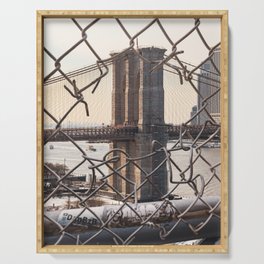 Brooklyn Bridge Through the Fence | Travel Photography and Collage Serving Tray