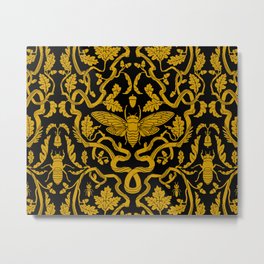Cicada Oak Damask Metal Print | Oak, Insect, Damask, Cicada, Botanical, Vintage, Beetle, Design, Wallpaper, Bug 