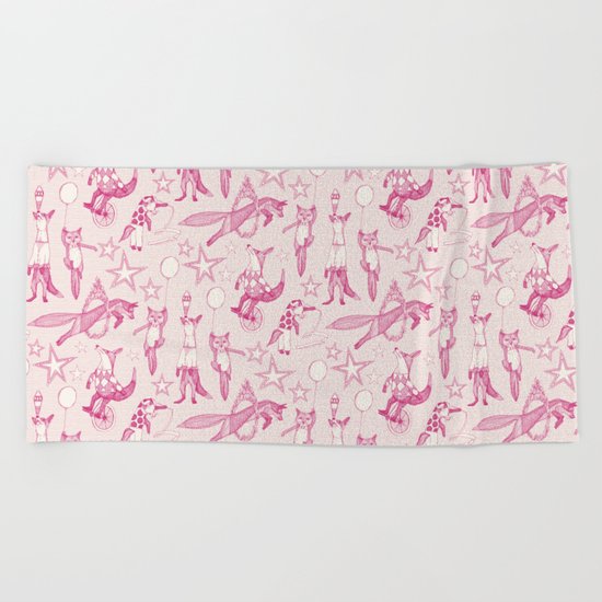 foxy circus pink ivory Beach Towel