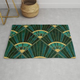 Art Deco Real Green Marbled Geometric Pattern Area & Throw Rug
