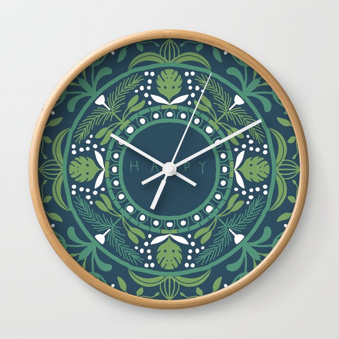 Scandinavian folk art pattern with  flowers Wall Clock