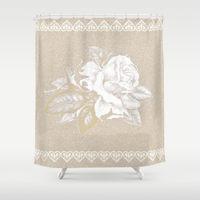 Light Pink Rose With Vintage Sepia Look Shower Curtain By Ankka Society6 Light Pink Rose With Vintage Sepia Look, Vintage Looking Shower Curtains