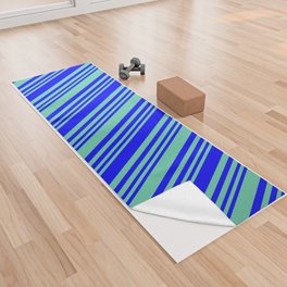 [ Thumbnail: Aquamarine and Blue Colored Lines/Stripes Pattern Yoga Towel ]