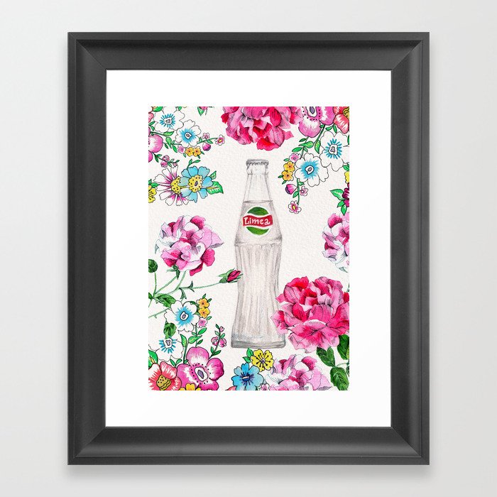 Pinkie florals with lime drink Framed Art Print