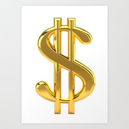 Gold Dollar Sign on White Art Print