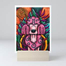 Pink poodle in colorful jungle, quirky dog painting Mini Art Print