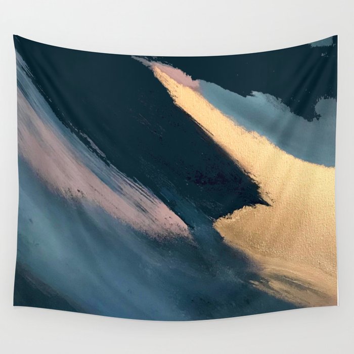 Ignite: colorful abstract in blue pink and gold Wall Tapestry