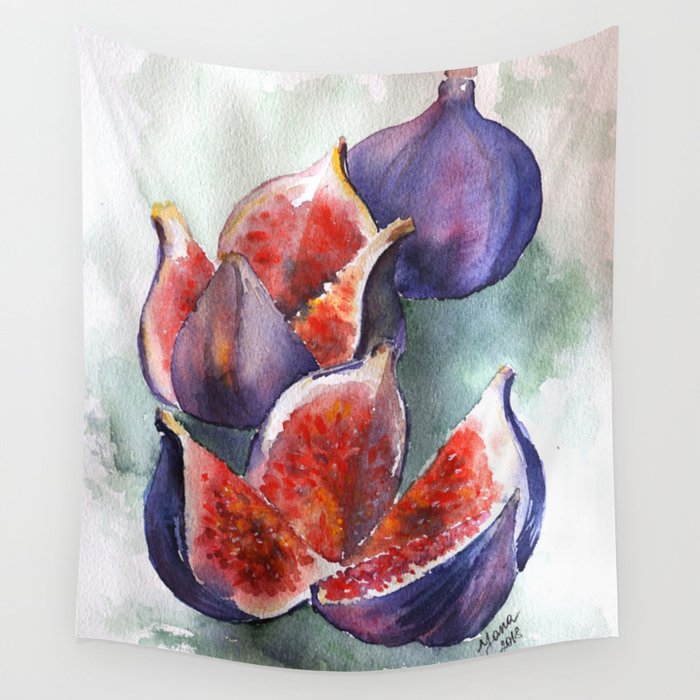 Fig Watercolor Fruits Wall Tapestry