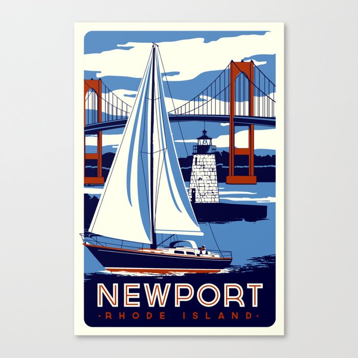 Newport Rhode Island Sailboat Lighthouse Retro Vintage nautical  Canvas Print