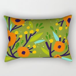 Leta Floral in Olive Green - Vintage Retro Flowers - Digital Painting Rectangular Pillow