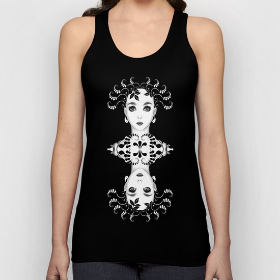 Black and white floral portrait Unisex Tank Top