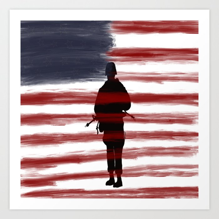 Soldier And Flag Patriotic Art Print By Melindatodd