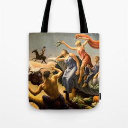 The Fruited Plain, Achelous and Hercules Mural Panel 3 landscape painting by Thomas Hart Benton Tote Bag