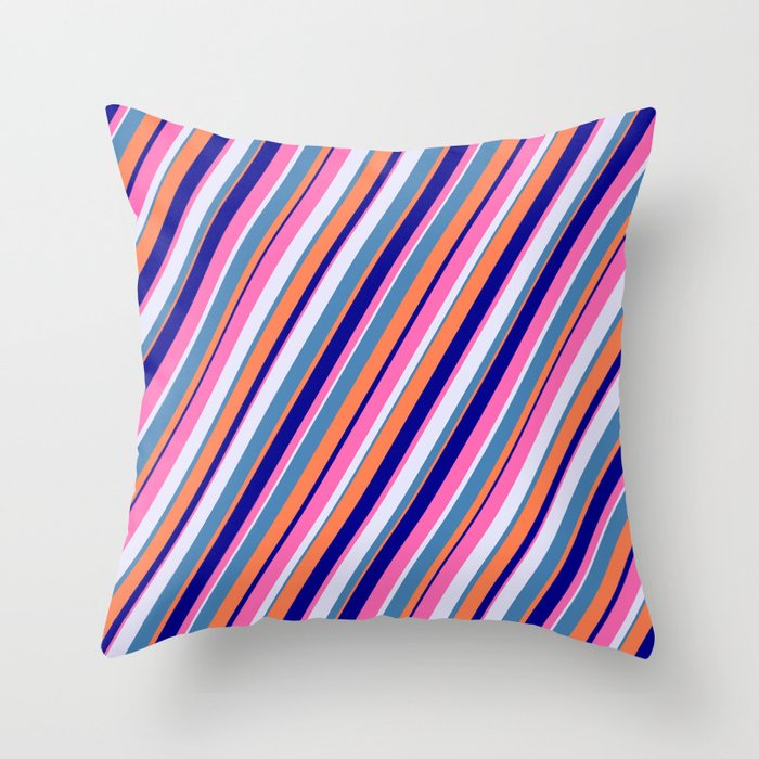 Colorful Lavender, Blue, Coral, Dark Blue, and Hot Pink Colored Lines/Stripes Pattern Throw Pillow