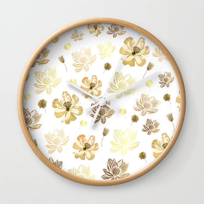 Pretty Hand Painted Floral Design with the Golden Effect Wall Clock