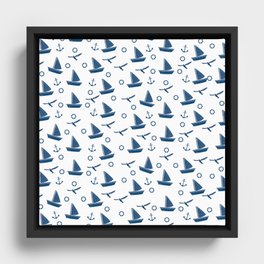 Cute Boat Lover Print Pattern Framed Canvas