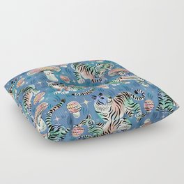Tigers and Toadstools - Blue Floor Pillow