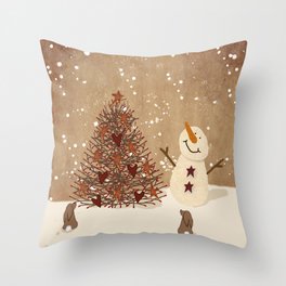 Primitive Country Christmas Tree Throw Pillow | Countrysnowman, Countrychristmas, Countryhome, Snowman, Cold, Cute, Snowscene, Country, Winter, Primitivebathroom 