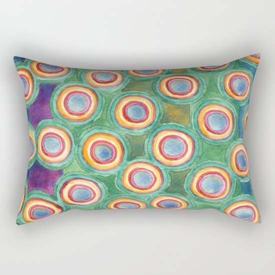 Multicolorful Circles in Front of Horizontal Stripes Rectangular Pillow