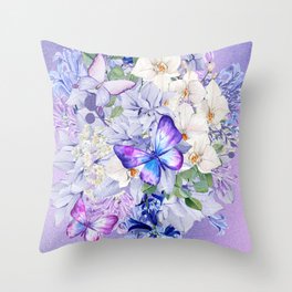 Trendy Very Peri Flowers With Butterflies Throw Pillow