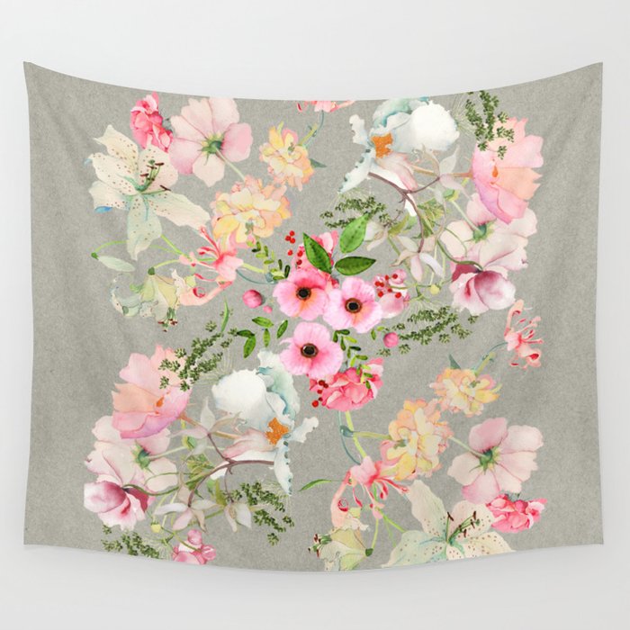 Floral Art Floral Vale Pewter Wall Tapestry