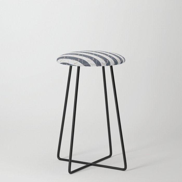 Sand Beige Anchor Pattern on White and Dark Gray Counter Stool