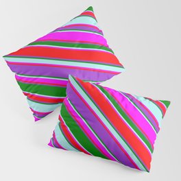 [ Thumbnail: Eyecatching Fuchsia, Red, Dark Orchid, Green & Turquoise Colored Lined Pattern Pillow Sham ]