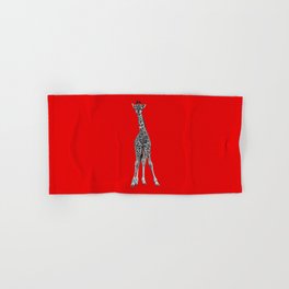 Baby giraffe - ink illustration - red Hand & Bath Towel