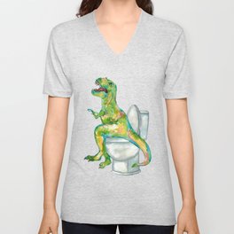 T-rex in the bathroom dinosaur painting V Neck T Shirt
