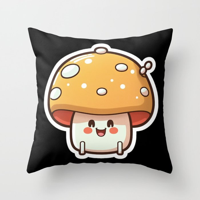 Kawaii Cute Mushroom Artwork Throw Pillow