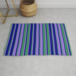 [ Thumbnail: Purple, Sea Green & Blue Colored Stripes/Lines Pattern Rug ]