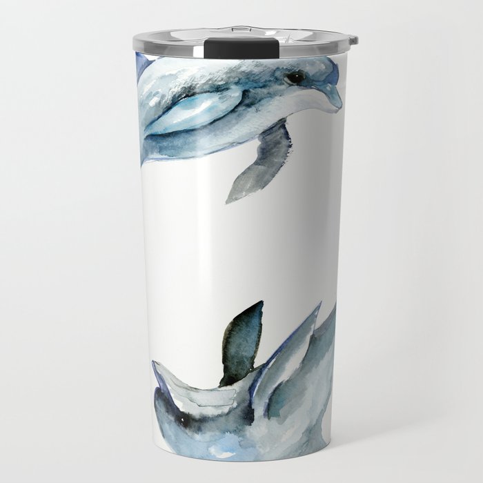 Dolphin, Two Dolphins, chidlren room decor illustration dolphin art Travel Mug