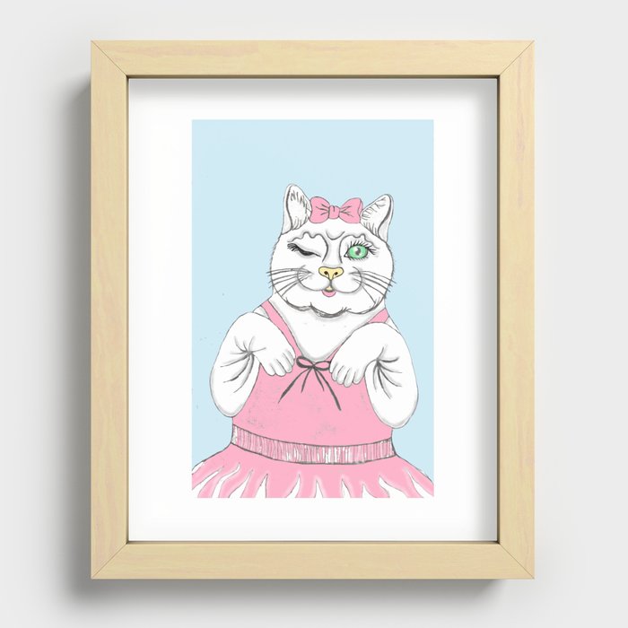 Pink Dress Cat Recessed Framed Print