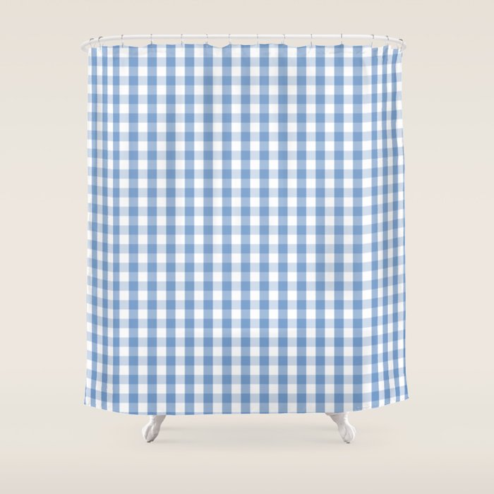 Classic Pale Blue Pastel Gingham Check Shower Curtain by PodArtist