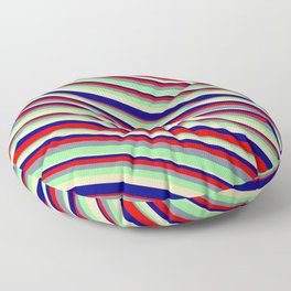 [ Thumbnail: Tan, Blue, Red, Light Slate Gray, and Light Green Colored Stripes/Lines Pattern Floor Pillow ]