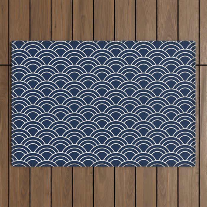 Japanese wave pattern / Seigaiha / Navy blue Outdoor Rug