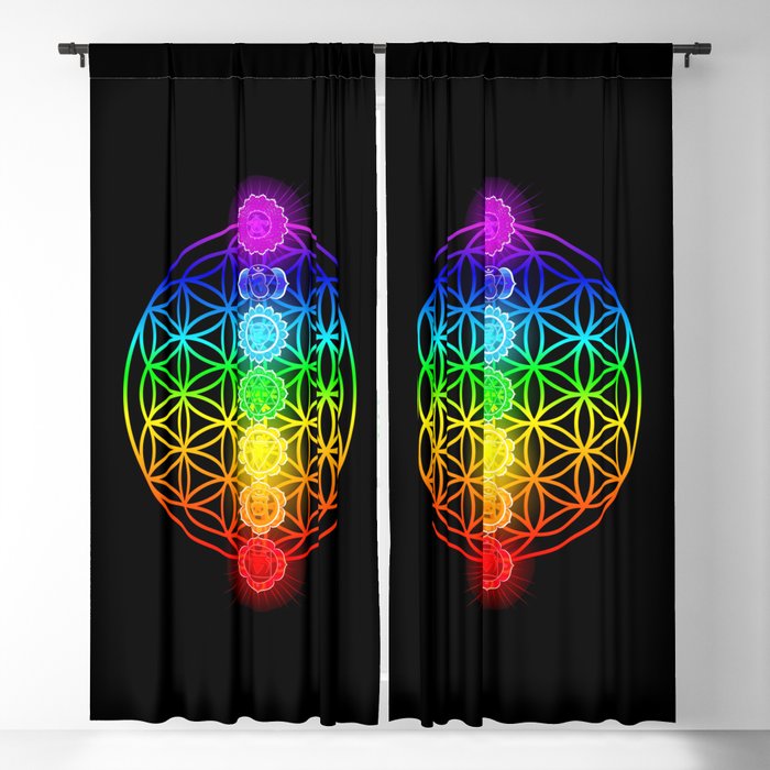 Flower of Life with Chakras Blackout Curtain