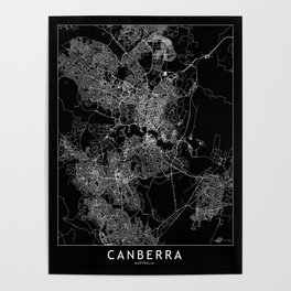 Canberra Black Map Poster