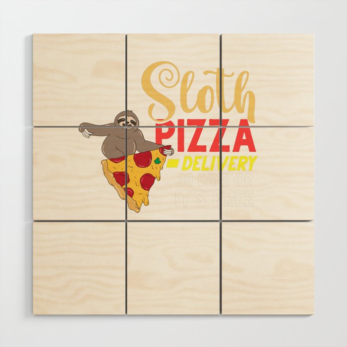 Sloth Eating Pizza Delivery Pizzeria Italian Wood Wall Art