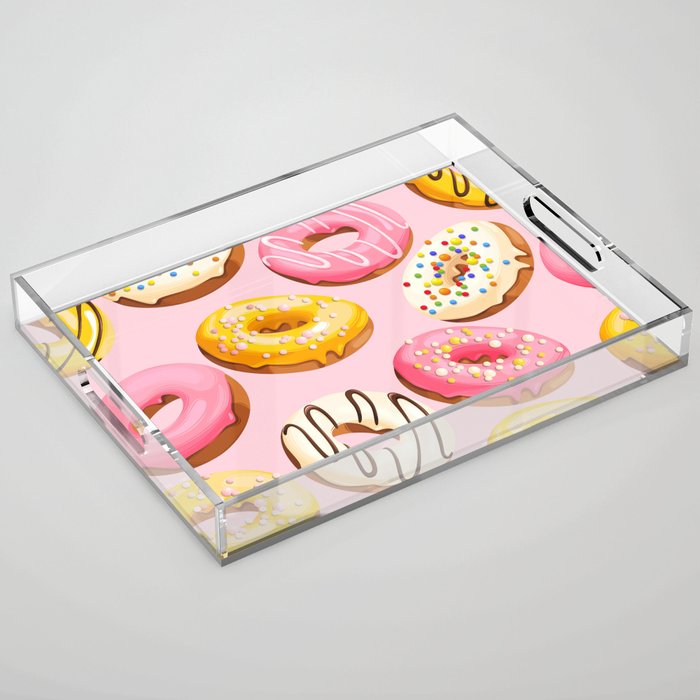 Doughnuts Pink Yellow Modern Confectionery Decor Acrylic Tray