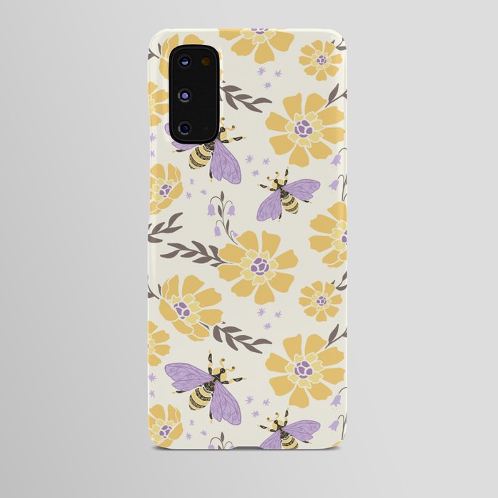 Honey Bees and Flowers - Yellow and Lavender Purple Android Case