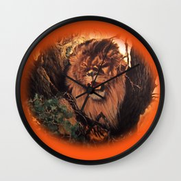 Season Of the Big Cat - Lion Through the Lens Wall Clock | Digital, Painting, Jungleheat, Paintingofalion, Lion, Lionresting, Orange, Oil, Portraitofalion, Lionintree 