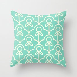 Mid-Century Modern Minimalist Decorative Flower Leaves Seamless Textile and Fabric Pattern - Pearl Aqua & White Throw Pillow